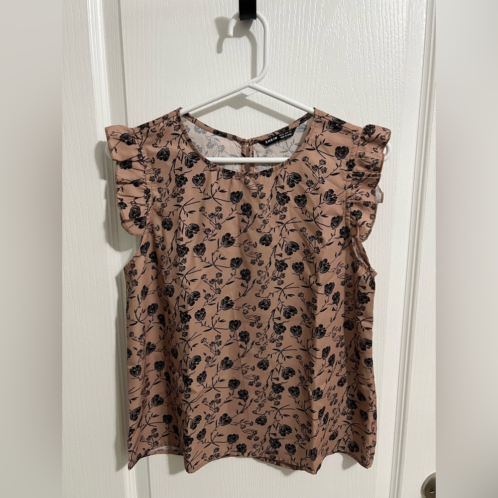 Shein XS beige blouse with ruffle sleeves